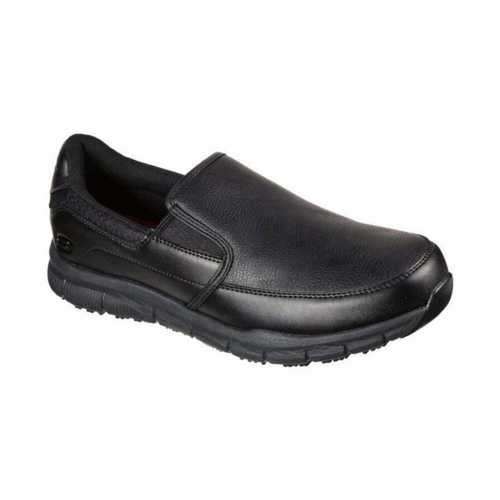 Skechers Work Mens 9.5 Black Slip Resistant Relaxed Fit Memory Foam Shoes NWOT